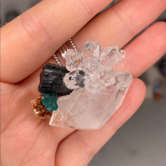 Promotion Clear Quartz Cluster Ring with Black Tourmaline Accent - White/Clear - Picture 3 of 7